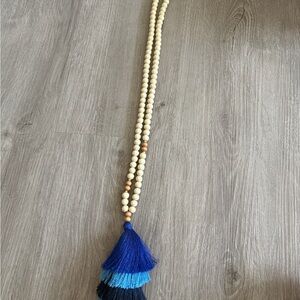 Beaded Necklace with Blue Tassel